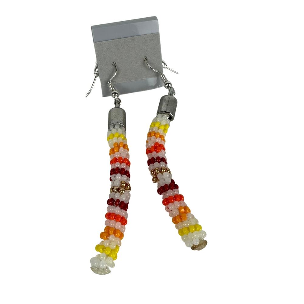 NWT Handmade Yellow Red White Orange Beaded Tribal Native Dangle Earrings